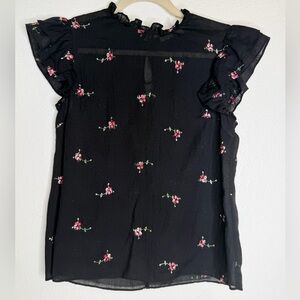 Free The Roses Black Embroidered Roses black chiffon floral flutter sleeve